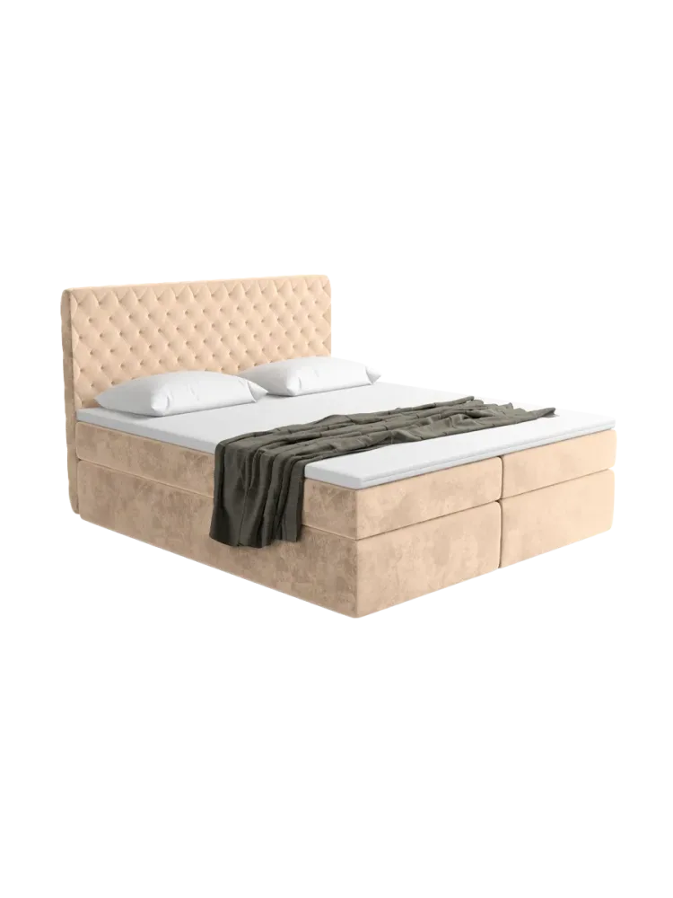 Design Boxspringbett „Mistura“ mit Ablagefach, Samt Beige BLOOMINGLOFT Collection
