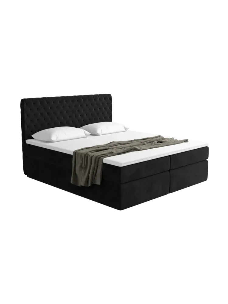 Design Boxspringbett „Mistura“ mit Ablagefach, Samt Schwarz BLOOMINGLOFT Collection