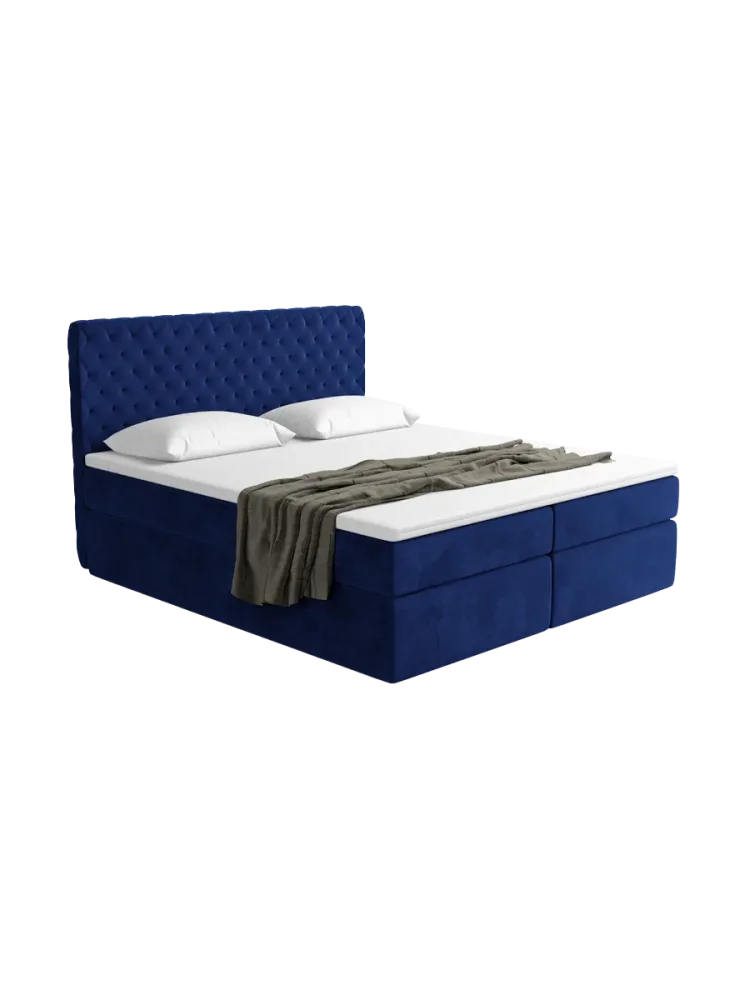 Design Boxspringbett „Mistura“ mit Ablagefach, Samt Blau BLOOMINGLOFT Collection