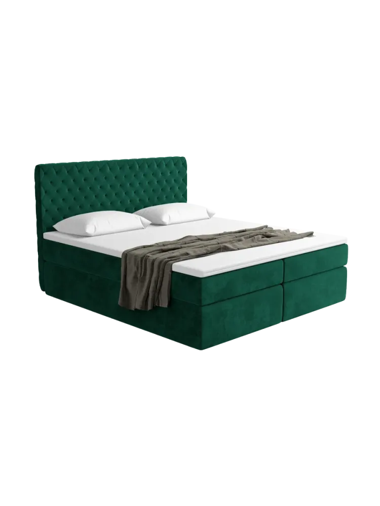 Design Boxspringbett „Mistura“ mit Ablagefach, Samt Grün BLOOMINGLOFT Collection