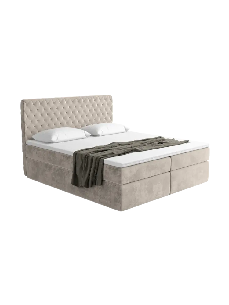 Design Boxspringbett „Mistura“ mit Ablagefach, Samt Beige dunkel BLOOMINGLOFT Collection
