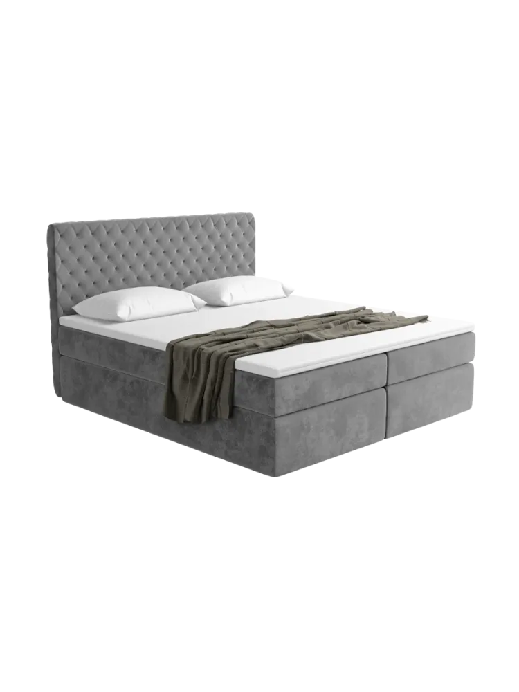 Design Boxspringbett „Mistura“ mit Ablagefach, Samt Grau BLOOMINGLOFT Collection
