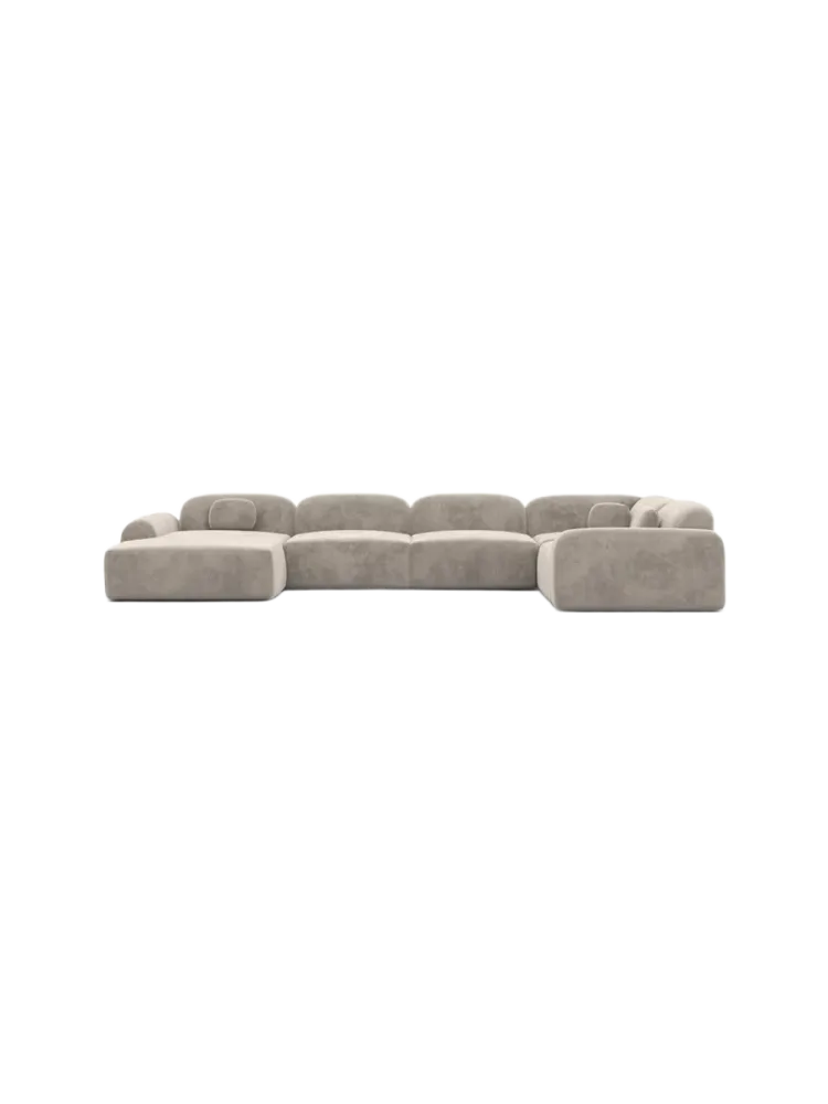 6-Sitzer Design Panorama-Sofa „Nabucca XL“ mit Samtbezug Samtbezug Sand BLOOMINGLOFT Collection