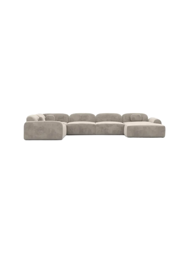 6-Sitzer Design Panorama-Sofa „Nabucca XL“ mit Samtbezug Samtbezug Sand BLOOMINGLOFT Collection