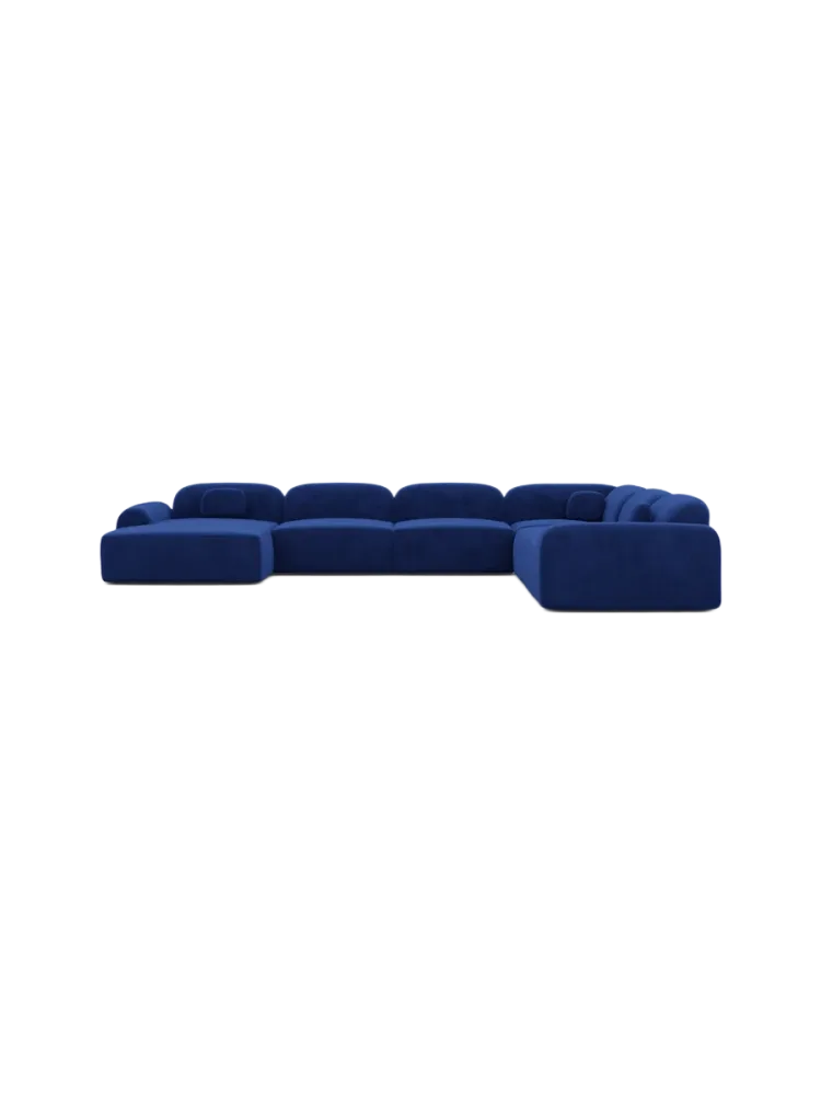 7-Sitzer Design Panorama-Sofa „Nabucca XXL“ mit Samtbezug Samtbezug Königsblau BLOOMINGLOFT Collection