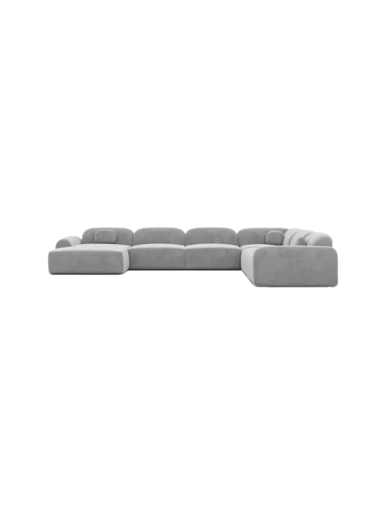 7-Sitzer Design Panorama-Sofa „Nabucca XXL“ mit Samtbezug Samtbezug Hellgrau BLOOMINGLOFT Collection