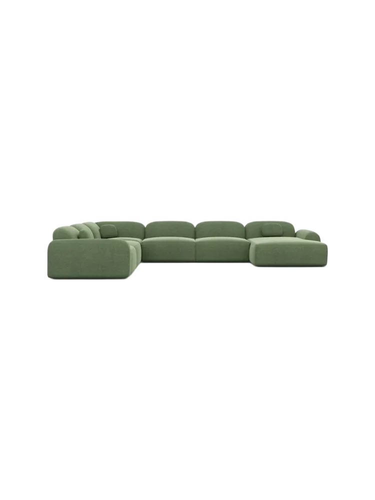 7-Sitzer Design Panorama-Sofa „Nabucca XXL“ mit Strukturstoff-Bezug Strukturstoff Grün BLOOMINGLOFT Collection