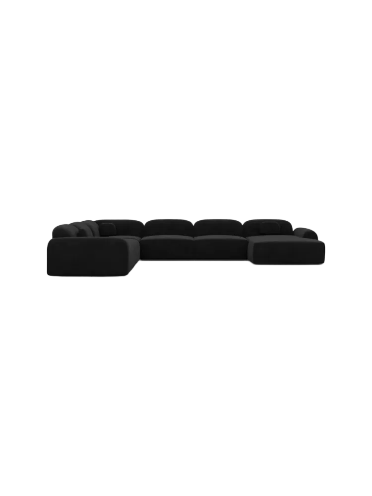 7-Sitzer Design Panorama-Sofa „Nabucca XXL“ mit Samtbezug Samtbezug Schwarz BLOOMINGLOFT Collection