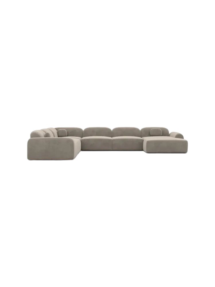 7-Sitzer Design Panorama-Sofa „Nabucca XXL“ mit Samtbezug Samtbezug Beige dunkel BLOOMINGLOFT Collection