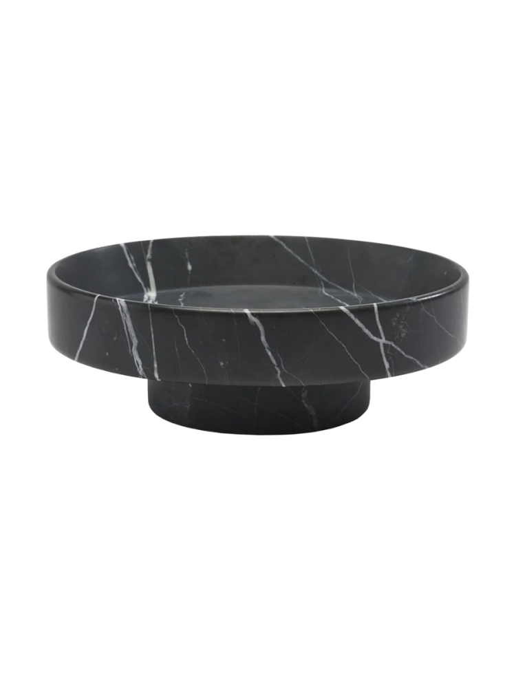 Grosses handgefertigter, luxuriöser Badtablett „Nero Lux“ Ø 30 cm aus Marmor, Black Aquanova