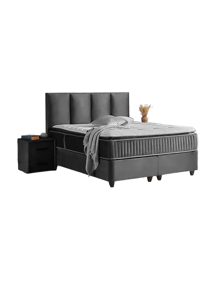 Premium Boxspringbett „Nora“ inkl. Matratze & Topper Samt Dunkelgrau  140 x 200 cm BEDS SUPPLY