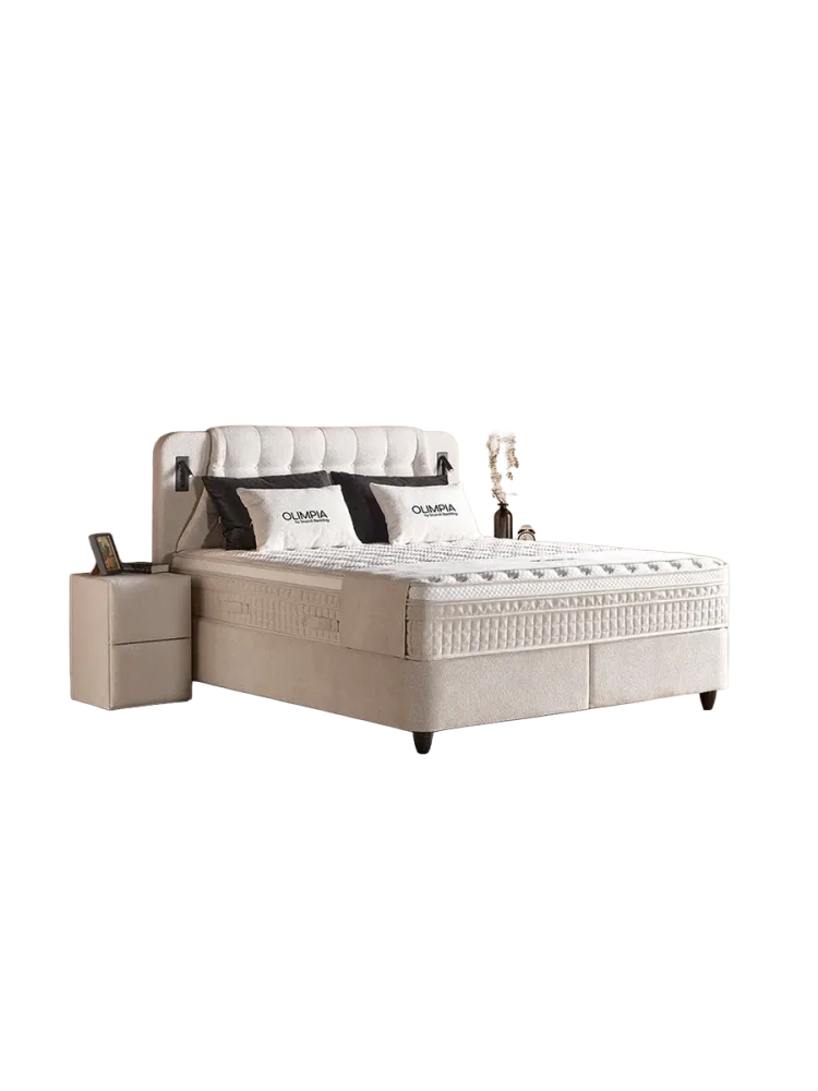 Premium Boxspringbett „Olimpia“ inkl. Matratze & Topper Beige  140 x 200 cm SCANDIBEDDING