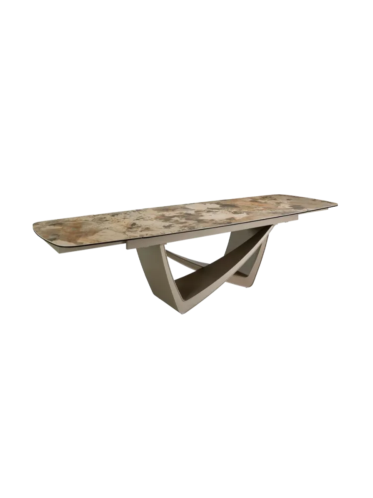 ANGEL CERDA - Ovaler ausziehbarer Esstisch Oval Barrel Porzellan Marmor und Taupe metallischen Stahl, One Size, Beige