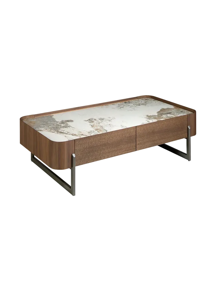 ANGEL CERDA - Rechteckiger Couchtisch aus Porzellanmarmor, Nussbaum und dunklem Metallic-Stahl, One Size