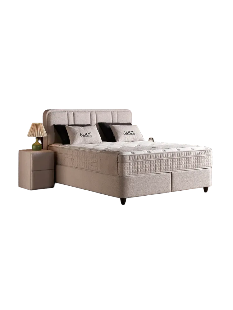 Premium Boxspringbett „Alice“ inkl. Matratze & Topper Beige  140 x 200 cm SCANDIBEDDING