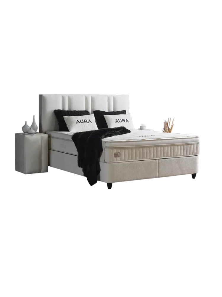 Premium Boxspringbett „Aura“ inkl. Matratze & Topper Beige  140 x 200 cm ABC Bedding