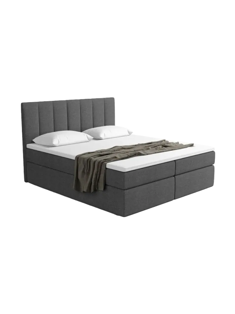 Design Boxspringbett „Saudade“ mit Ablagefach, Webstoff Anthrazit Strukturstoff Anthrazit BLOOMINGLOFT Collection