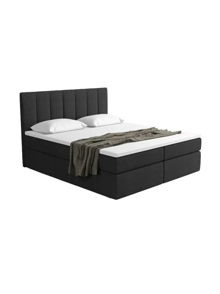 Design Boxspringbett „Saudade“ mit Ablagefach, Webstoff Schwarz Strukturstoff Schwarz BLOOMINGLOFT Collection