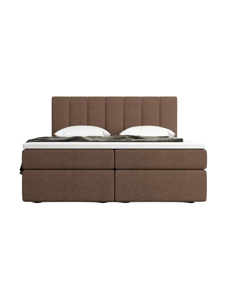 Design Boxspringbett „Saudade“ mit Ablagefach, Webstoff Braun Strukturstoff Braun BLOOMINGLOFT Collection