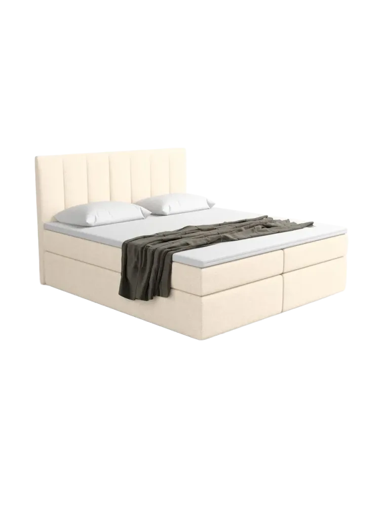 Design Boxspringbett „Saudade“ mit Ablagefach, Webstoff Cream Strukturstoff Cream BLOOMINGLOFT Collection