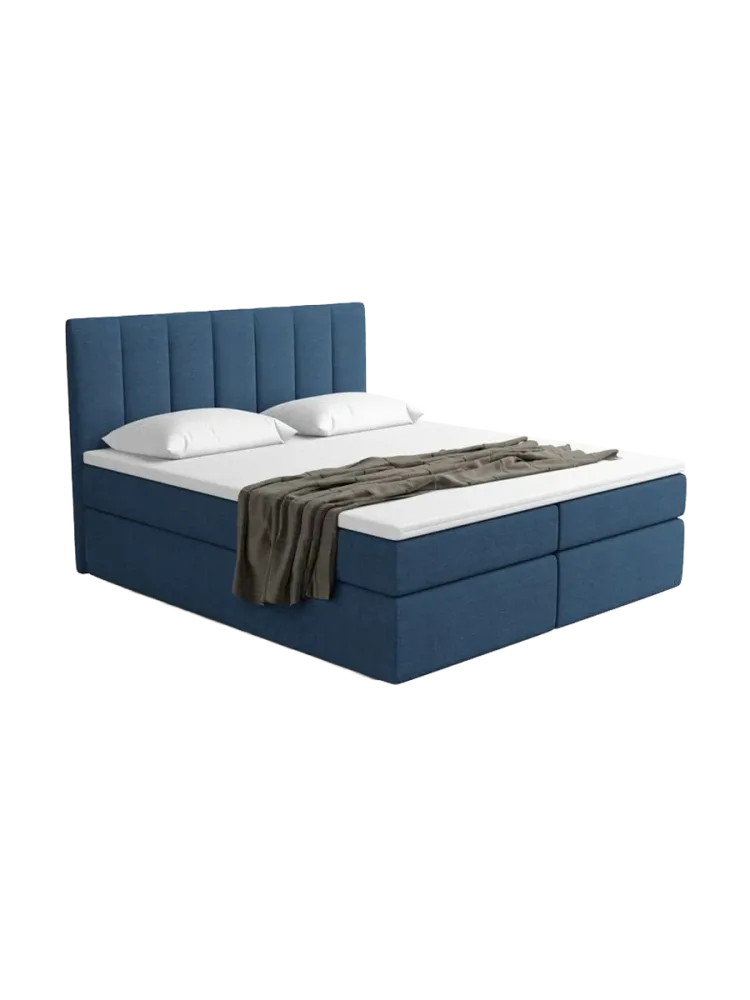 Design Boxspringbett „Saudade“ mit Ablagefach, Webstoff Dunkelblau Strukturstoff Dunkelblau BLOOMINGLOFT Collection