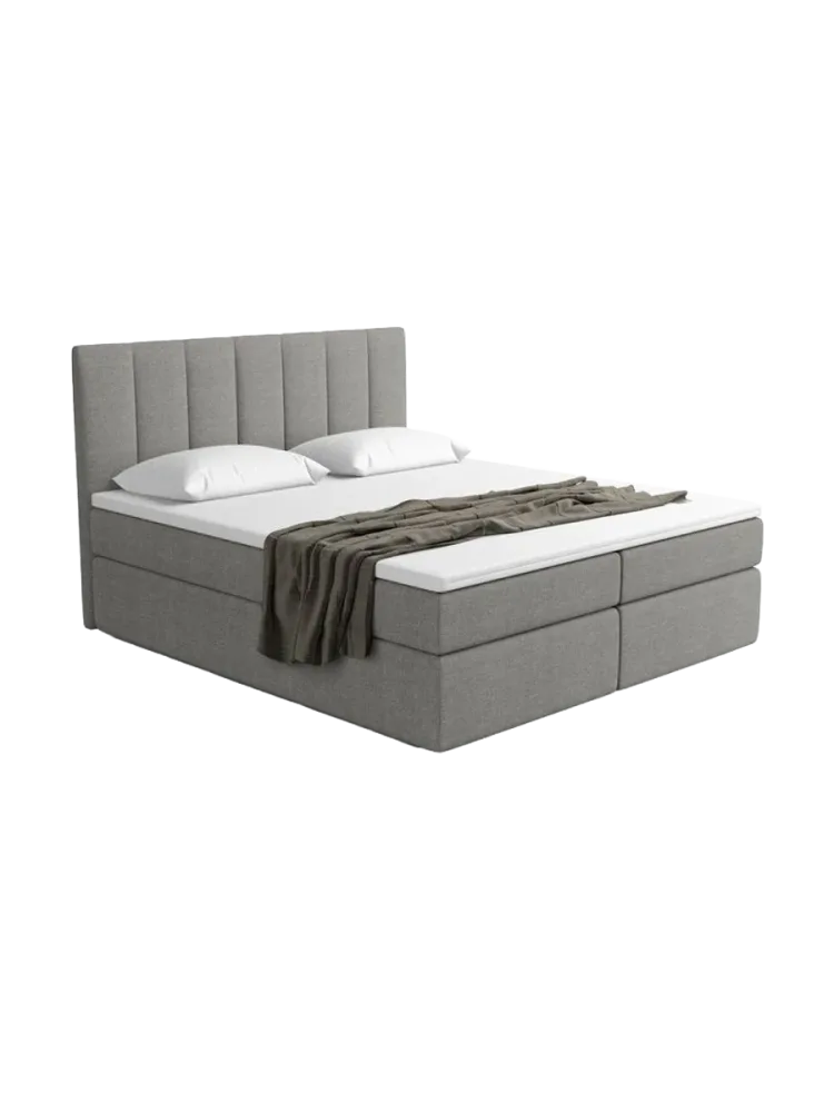Design Boxspringbett „Saudade“ mit Ablagefach, Webstoff Grau Strukturstoff Grau BLOOMINGLOFT Collection