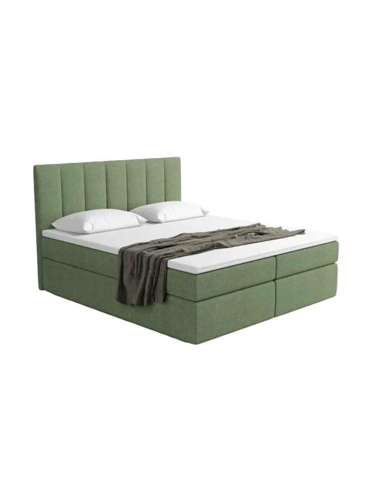 Design Boxspringbett „Saudade“ mit Ablagefach, Webstoff Grün Strukturstoff Grün BLOOMINGLOFT Collection