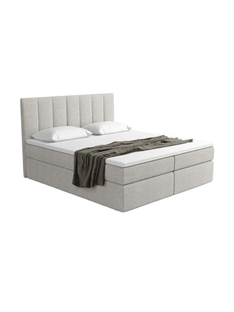 Design Boxspringbett „Saudade“ mit Ablagefach, Webstoff Hellgrau Strukturstoff Hellgrau BLOOMINGLOFT Collection