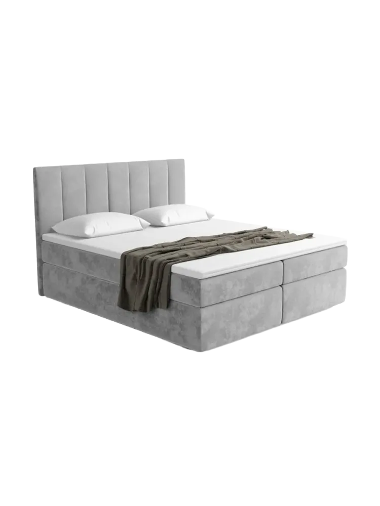 Design Boxspringbett „Saudade“ mit Ablagefach, Samt Hellgrau BLOOMINGLOFT Collection