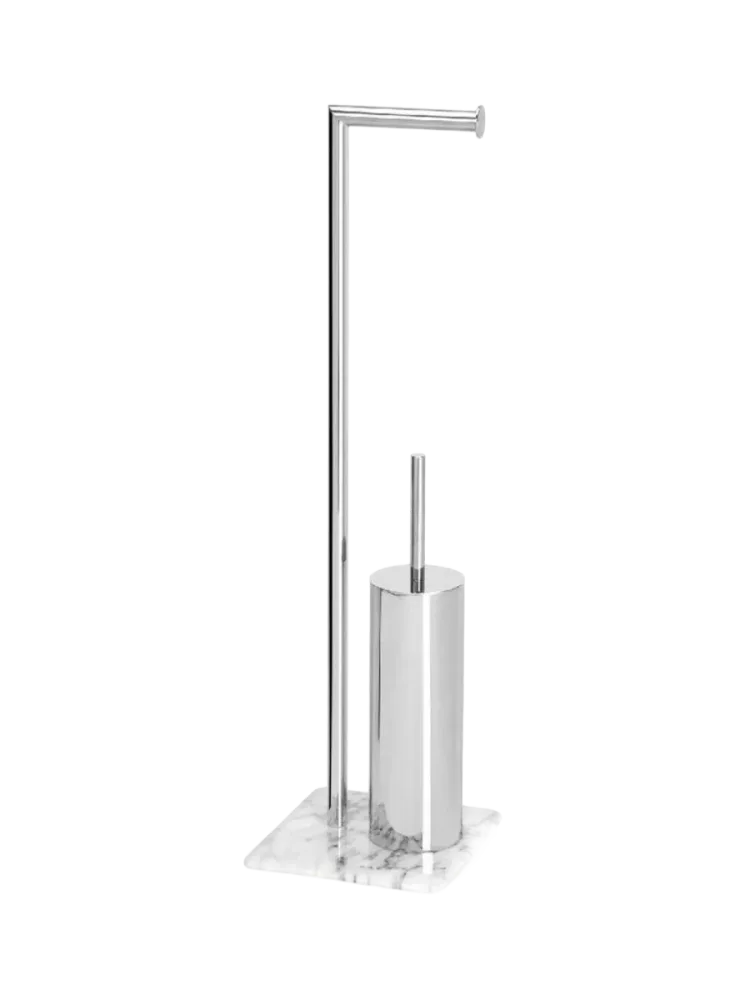 Toilettenpapierhalter „Zara“ mit Toilettenbürste und Marmorsockel Silber, Weiss Andrea House