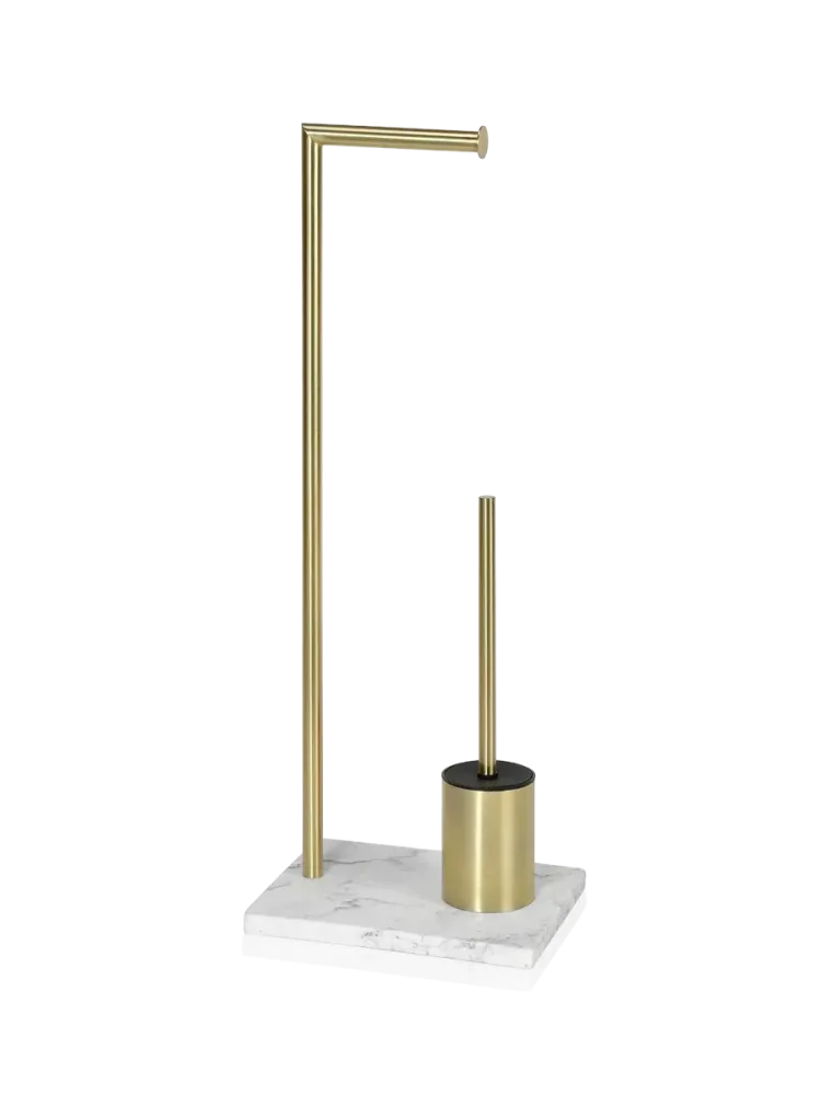 Toilettenpapierhalter „Lory“ mit Toilettenbürste und Marmoroptik Gold, Weiss Andrea House