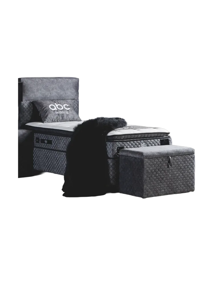 Premium Einzelbett Boxspringbett „Babylon“ inkl. Matratze & Topper Grau  90 x 200 cm ABC Bedding