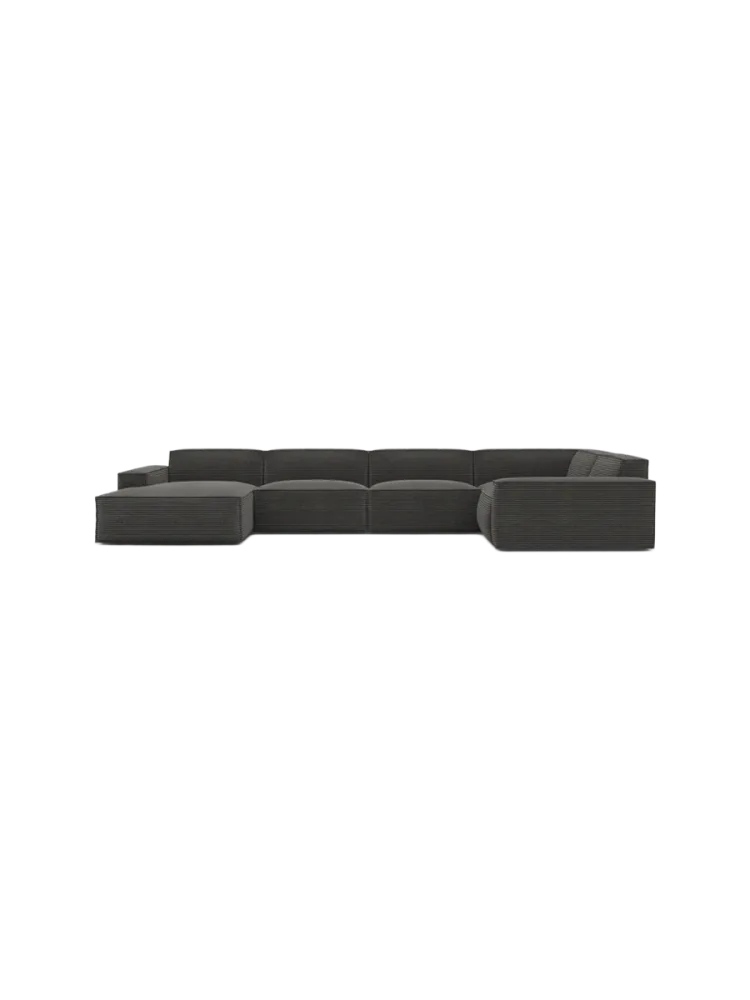 6-Sitzer Design Panorama-Sofa „Beluga XL“, Cordsamt Cordsamt Dunkelgrau BLOOMINGLOFT Collection