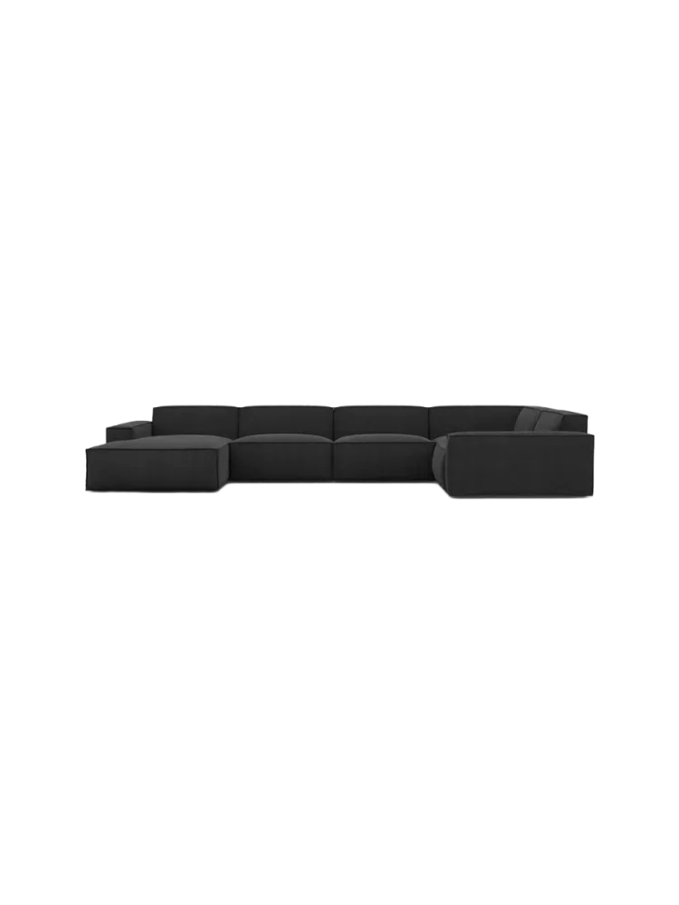 6-Sitzer Design Panorama-Sofa „Beluga XL“ mit Strukturstoff-Bezug Strukturstoff Schwarz BLOOMINGLOFT Collection