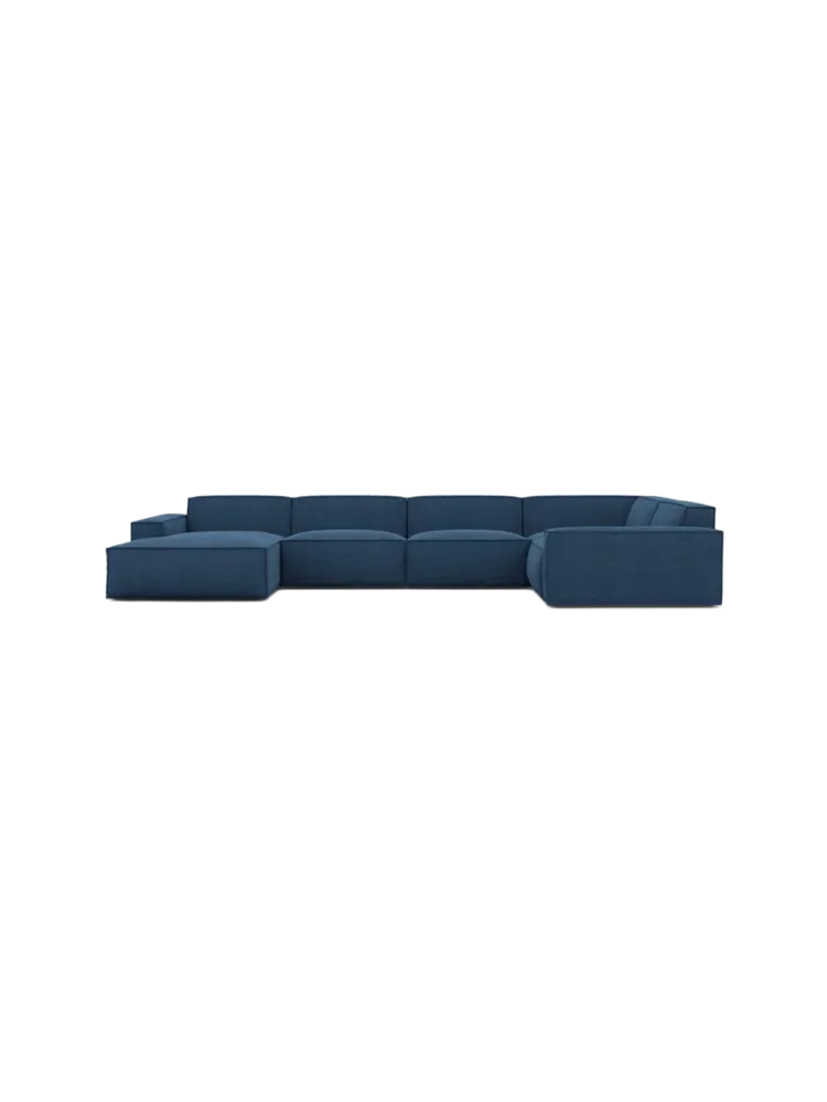 6-Sitzer Design Panorama-Sofa „Beluga XL“ mit Strukturstoff-Bezug Strukturstoff Dunkelblau BLOOMINGLOFT Collection