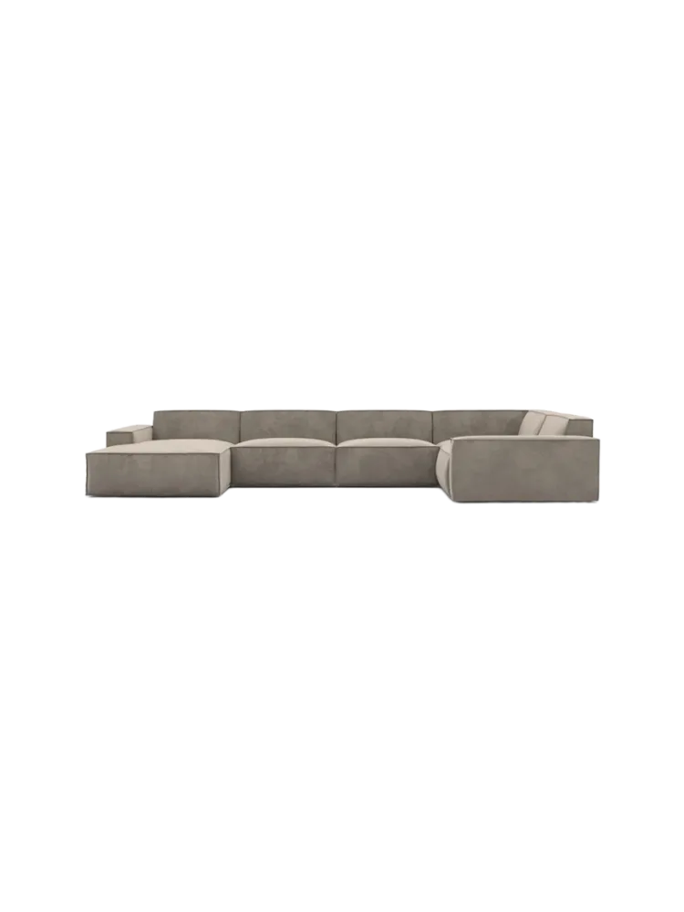 6-Sitzer Design Panorama-Sofa „Beluga XL“ mit Samtbezug Samtbezug Beige dunkel BLOOMINGLOFT Collection