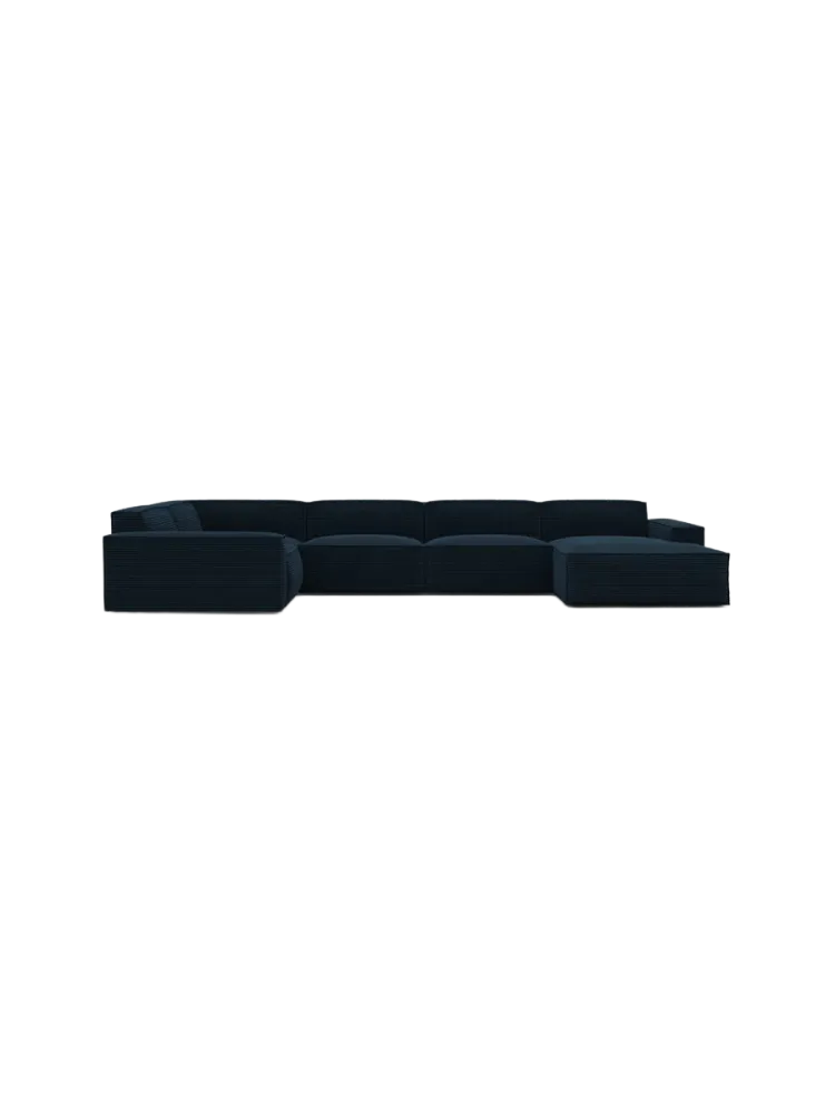 6-Sitzer Design Panorama-Sofa „Beluga XL“, Cordsamt Cordsamt Dunkelblau BLOOMINGLOFT Collection
