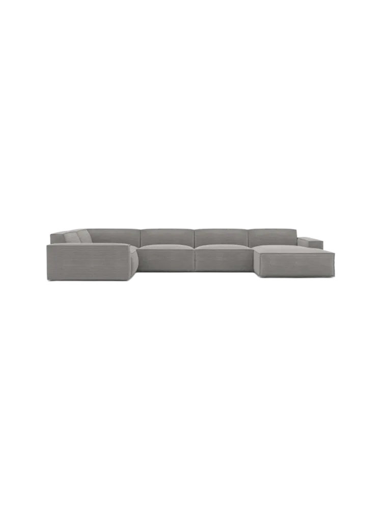 6-Sitzer Design Panorama-Sofa „Beluga XL“, Cordsamt Cordsamt Hellgrau BLOOMINGLOFT Collection