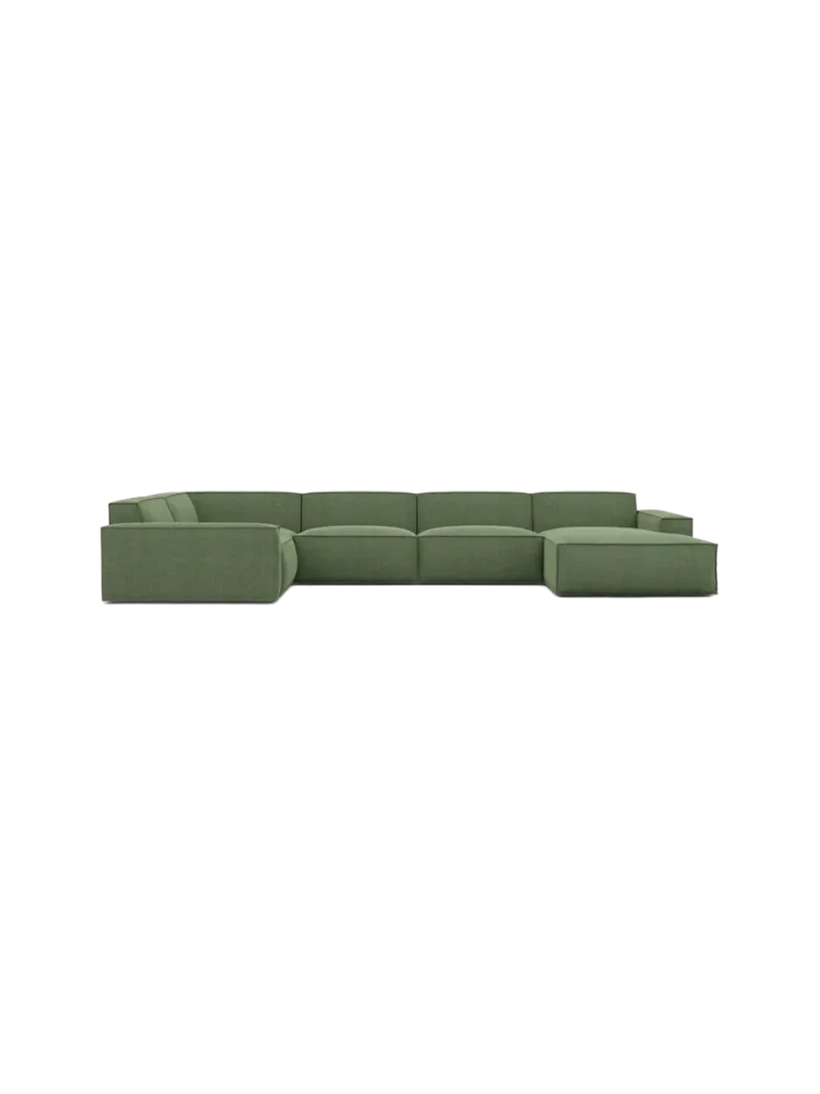 6-Sitzer Design Panorama-Sofa „Beluga XL“ mit Strukturstoff-Bezug Strukturstoff Grün BLOOMINGLOFT Collection