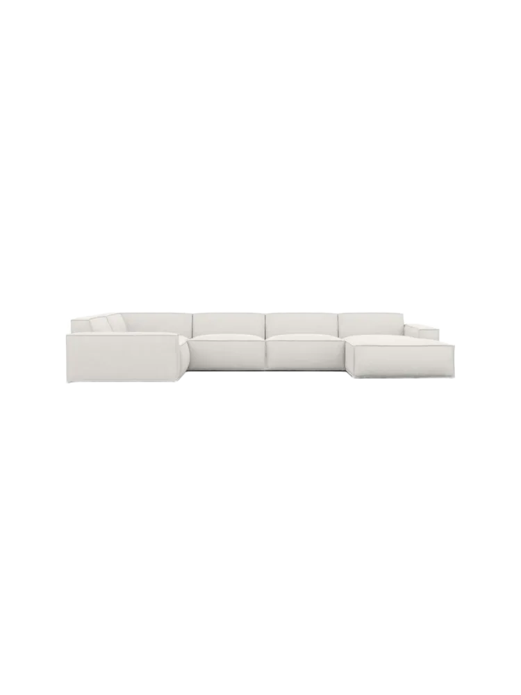 6-Sitzer Design Panorama-Sofa „Beluga XL“ mit Strukturstoff-Bezug Strukturstoff Weiss BLOOMINGLOFT Collection