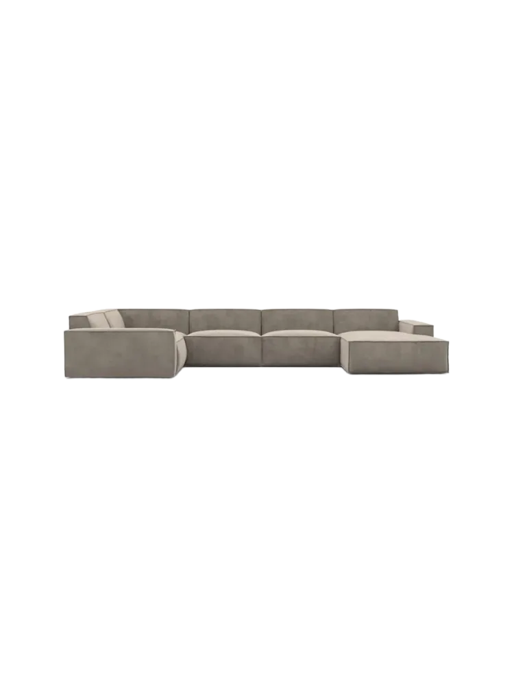 6-Sitzer Design Panorama-Sofa „Beluga XL“ mit Samtbezug Samtbezug Beige dunkel BLOOMINGLOFT Collection