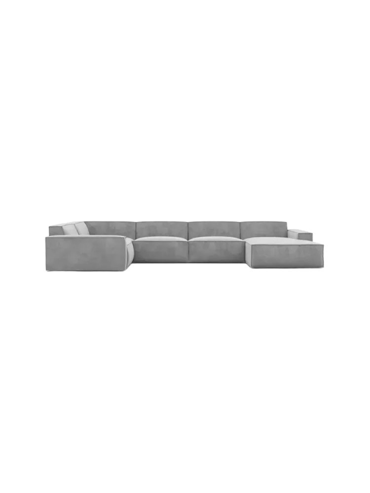 6-Sitzer Design Panorama-Sofa „Beluga XL“ mit Samtbezug Samtbezug Hellgrau BLOOMINGLOFT Collection