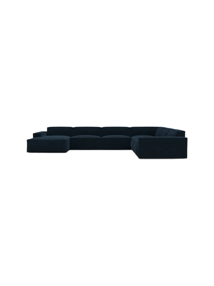 7-Sitzer Design Panorama-Sofa „Beluga XXL“, Cordsamt Cordsamt Dunkelblau BLOOMINGLOFT Collection