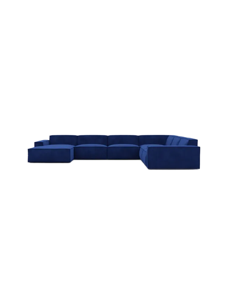 7-Sitzer Design Panorama-Sofa „Beluga XXL“ mit Strukturstoff-Bezug Strukturstoff Dunkelblau BLOOMINGLOFT Collection