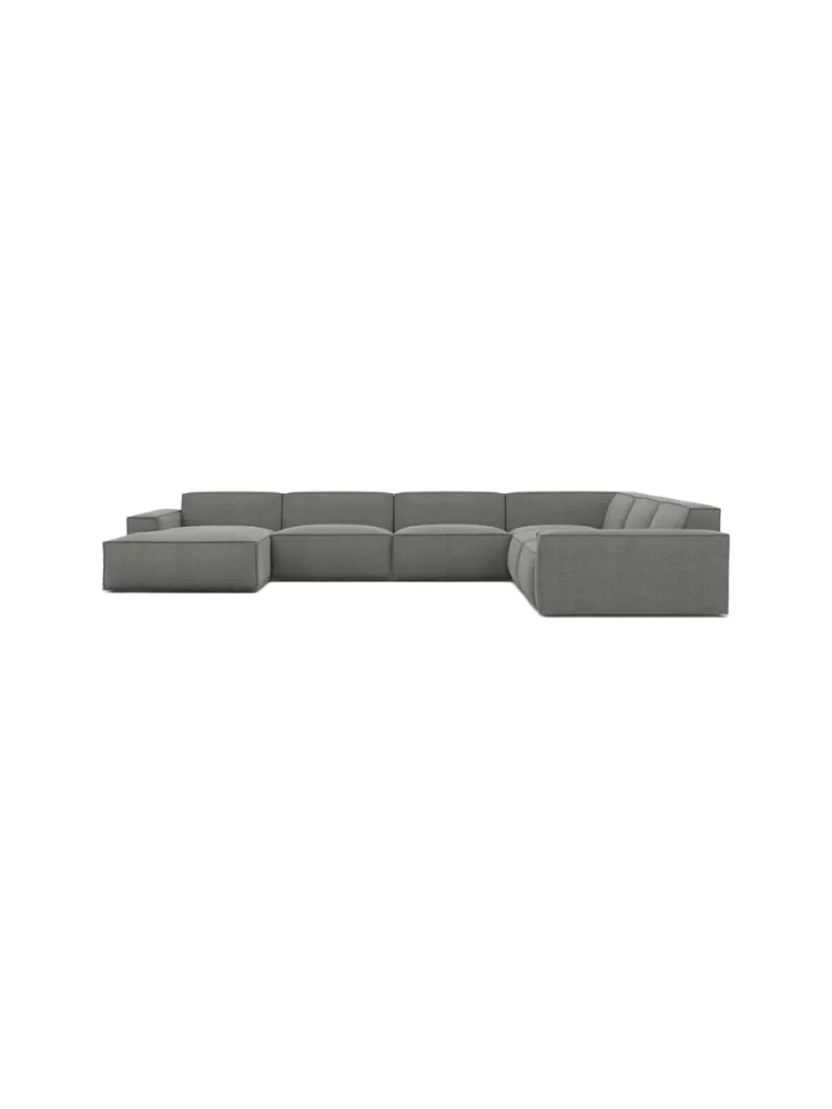 7-Sitzer Design Panorama-Sofa „Beluga XXL“ mit Strukturstoff-Bezug Strukturstoff Grau BLOOMINGLOFT Collection