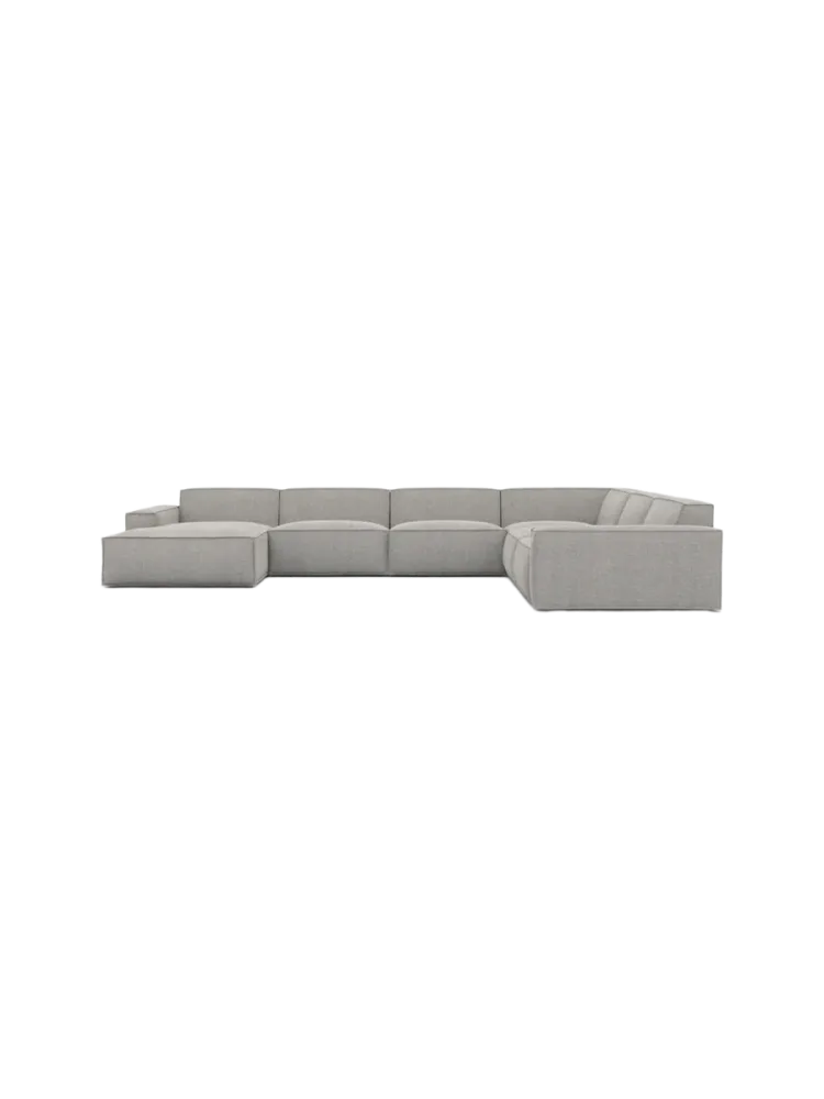7-Sitzer Design Panorama-Sofa „Beluga XXL“ mit Strukturstoff-Bezug Strukturstoff Hellgrau BLOOMINGLOFT Collection