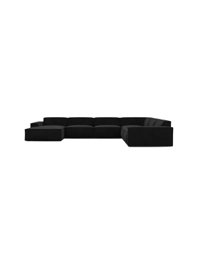 7-Sitzer Design Panorama-Sofa „Beluga XXL“ mit Samtbezug Samtbezug Schwarz BLOOMINGLOFT Collection