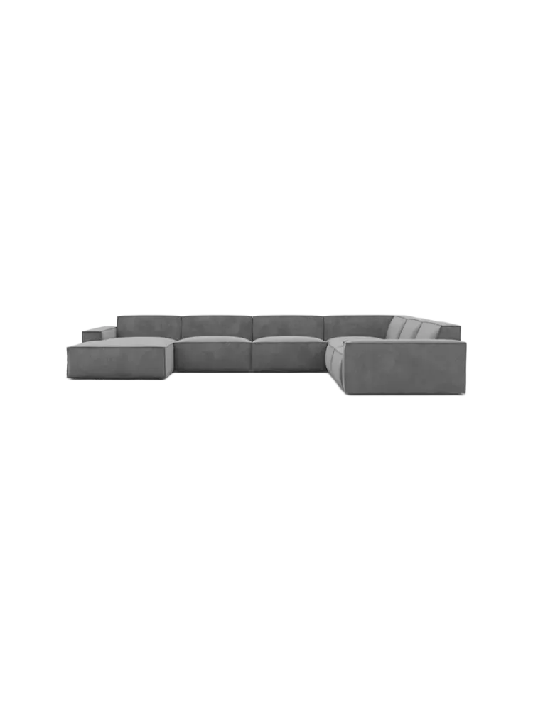 7-Sitzer Design Panorama-Sofa „Beluga XXL“ mit Samtbezug Samtbezug Dunkelgrau BLOOMINGLOFT Collection