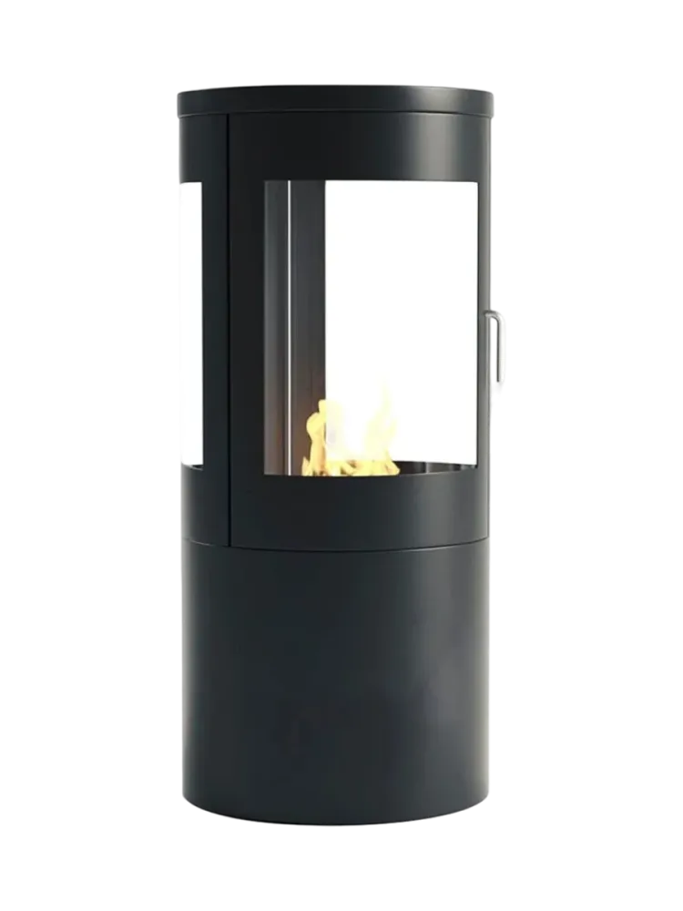 Design Bioethanol Kaminofen „Columbus“ - mit 360-Grad Flammenansicht Schwarz CACHFIRES