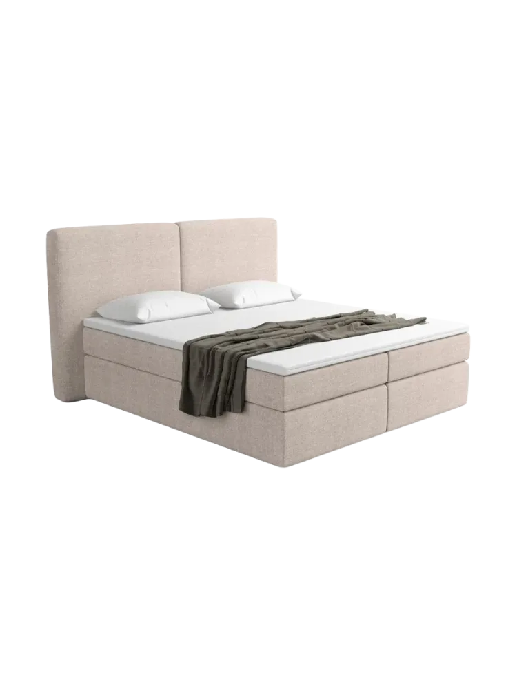 Design Boxspringbett „Castellia“ mit Ablagefach, Webstoff Beige Strukturstoff Beige BLOOMINGLOFT Collection